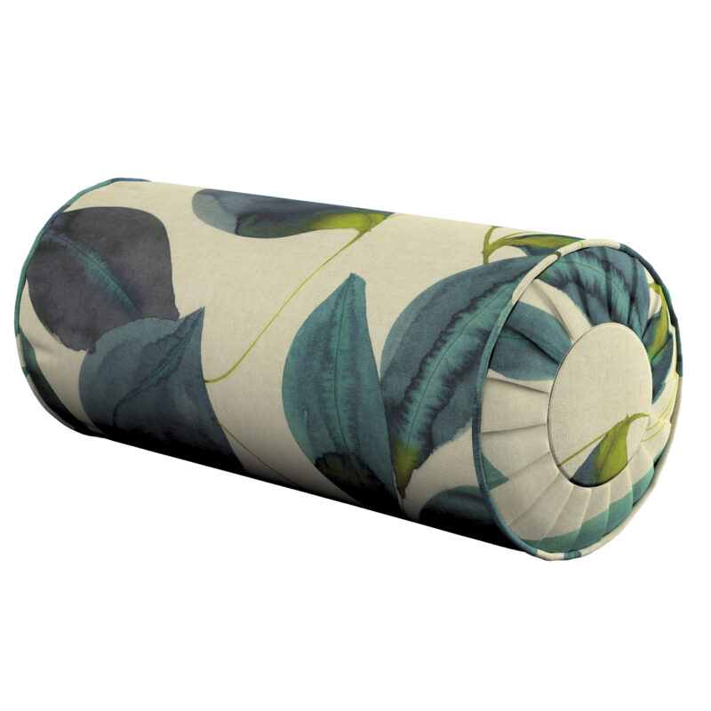 Valček so záložkami, smaragdovo - zelené listy s fialovým nádychom na plátne, Ø 20 x 50 cm, Abigail, 143-15 Valček so záložkami, smaragdovo - zelené listy s fialovým nádychom na plátne, Ø 20 x 50 cm, Abigail, 143-15