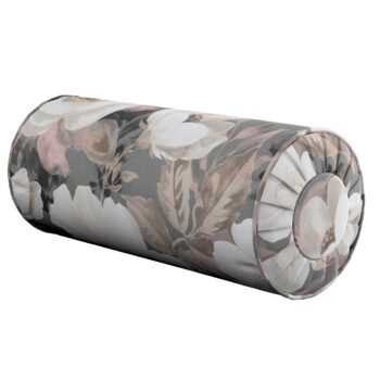 Valček so záložkami, svetlé kvety na sivom podklade so svetlo ružovou a béžovou, Ø 20 x 50 cm, Gardenia, 142-13