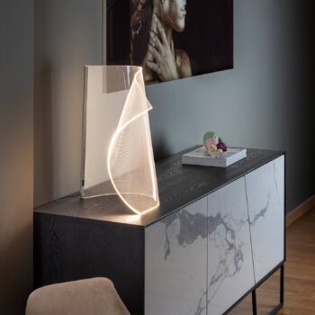 Velos II LED stolová lampa, chróm, stmievač, kov, plast