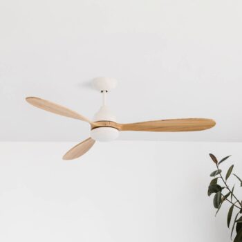 Ventilátor Poros, LED svietidlo biela/drevo svetlá