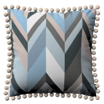 Viera s brmbolcami, geometrické vzory v modrej a béžovej farbe, 45 x 45 cm, Vintage 70's, 143-54