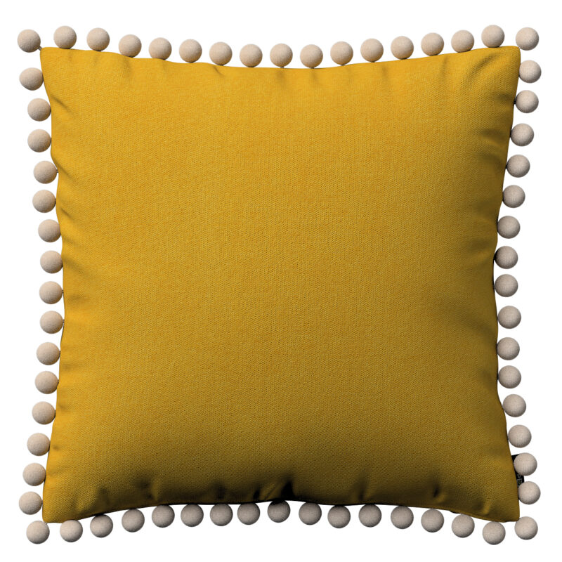 Viera s brmbolcami, horčicový šenil, 45 x 45 cm, Etna, 705-04 Viera s brmbolcami, horčicový šenil, 45 x 45 cm, Etna, 705-04