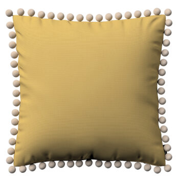 Viera s brmbolcami, matná žltá, 45 x 45 cm, Cotton Panama, 702-41