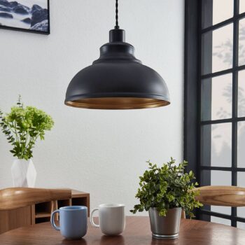 Vintage závesná lampa Albertine, kovová, čierna