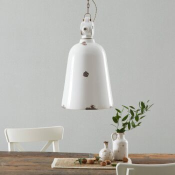 Vintage závesná lampa C1745, kužeľovitá, biela