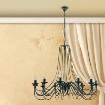 Visiaci luster Antonina, čierny, 12-plameňový