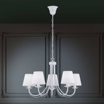 Visiaci luster Cortez, biely, 5-plameňový