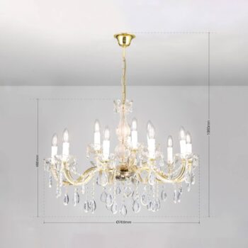 Visiaci luster Dolores s krištáľmi, 15-plameňový