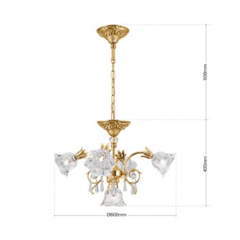 Visiaci luster Kaisa, pozlátané 24-karátmi, 5-pl.