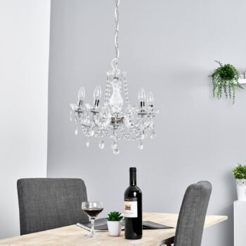 Visiaci luster Marie Therese, chróm, 5-plameňový