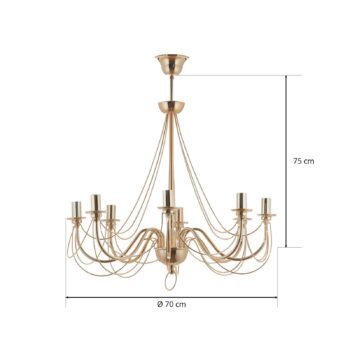 Visiaci luster Retro, 8-pl. zlatý, 75 cm zavesenie