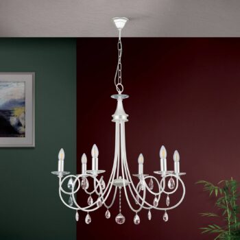 Visiaci luster Violetta striebro, 6-plameňový