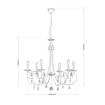 Visiaci luster Violetta striebro, 6-plameňový