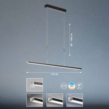 Vitan LED závesné svietidlo, pieskovo čierna, dĺžka 115 cm, 2 svetlá, CCT