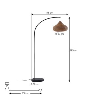 Vonkajšia stojacia lampa Lucande Taniola, béžová, ratan, 195 cm, IP44