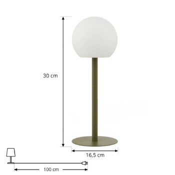 Vonkajšia stolová LED lampa Lindby Eleia, zelená, kov, dobíjateľná batéria