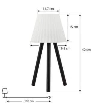 Vonkajšia stolová lampa Lindby LED Jaimy, dobíjateľná batéria, čierna, kov