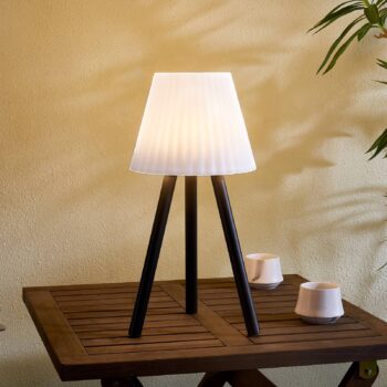 Vonkajšia stolová lampa Lindby LED Jaimy, dobíjateľná batéria, čierna, kov