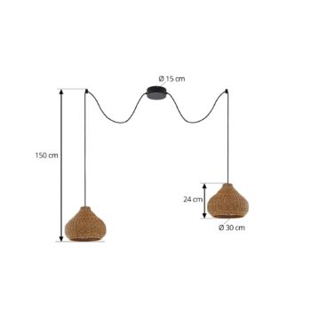 Vonkajšia závesná lampa Lucande Taniola, 2-pl., béžová, ratan, IP44