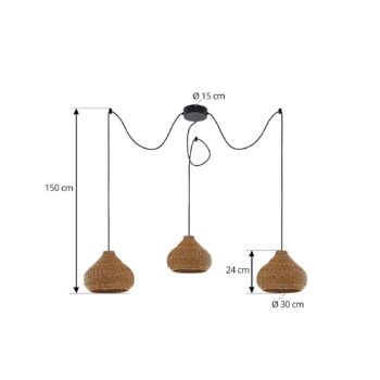 Vonkajšia závesná lampa Lucande Taniola, 3-pl., béžová, ratan, IP44