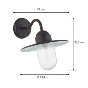 Vonkajšie nástenné svietidlo Lindby Filip, hrdzavohnedé, 30 cm, E27, IP44