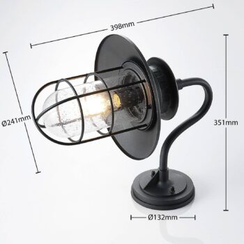 Vonkajšie nástenné svietidlo Lindby Kyan, výška 40 cm, čierne, IP44, E27