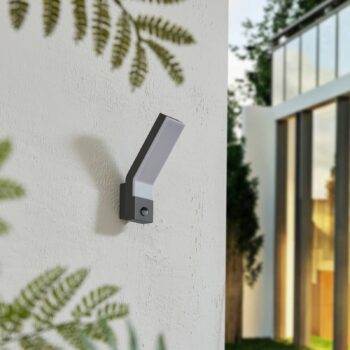 Vonkajšie nástenné svietidlo Lindby LED Korvik, 26 cm, antracit, senzor