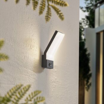 Vonkajšie nástenné svietidlo Lindby LED Korvik, 26 cm, antracit, senzor