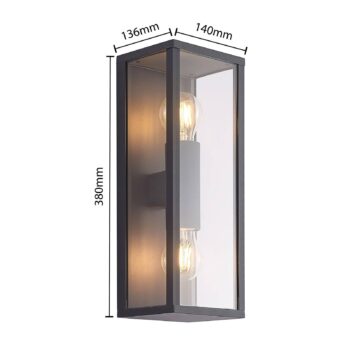 Vonkajšie nástenné svietidlo Lindby Peldar, číre, 2 svetlá, 38 cm, kov