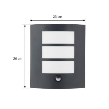 Vonkajšie nástenné svietidlo Lindby Vimal, senzor, E27, 26 cm, hliník