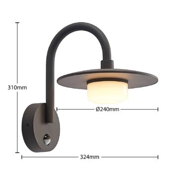 Vonkajšie nástenné svietidlo Lucande Zamalino, 31 cm, antracit, senzor