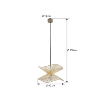 Vonkajšie závesné svietidlo Lindby Valdorin, béžová farba, bavlna, Ø 40 cm