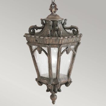 Vonkajšie závesné svietidlo Tournai, Ø 19 cm, bronz, hliník, sklo