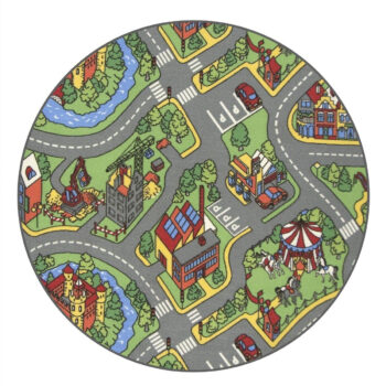 Vopi, Detský kusový koberec Hravé mesto kruh, 80x80 (priemer) kruh, viacfarebná, detská izba
