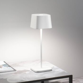 Zafferano Ofelia 3K nabíjateľná stolná lampa IP65 biela