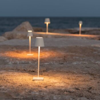 Zafferano Poldina mikro dobíjacia lampa, IP65 biela