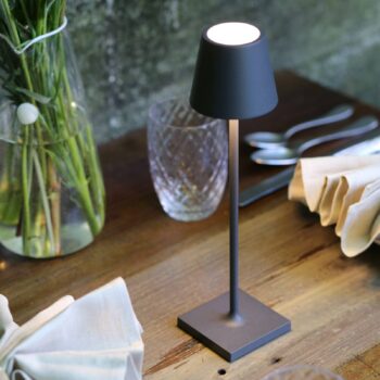 Zafferano Poldina mikro dobíjacia lampa, IP65 tmavosivá