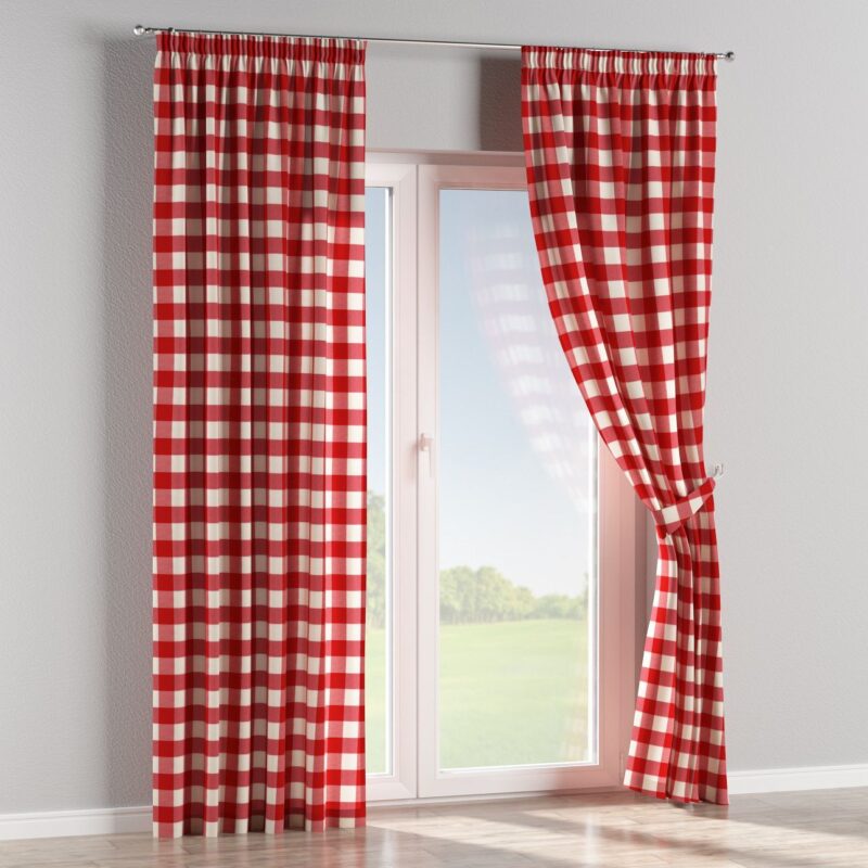 Záves na riasiacej páske, červeno-biele veľké káro, Quadro, 136-18 Záves na riasiacej páske, červeno-biele veľké káro, Quadro, 136-18