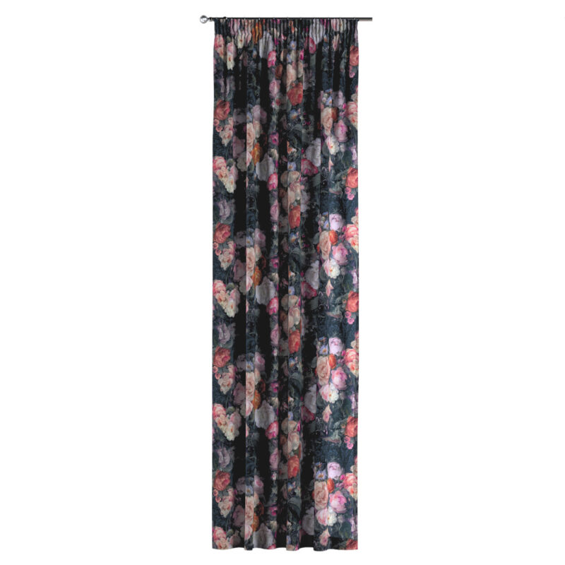 Záves na riasiacej páske, farebné kvety na tmavom pozadí, Gardenia, 161-02 Záves na riasiacej páske, farebné kvety na tmavom pozadí, Gardenia, 161-02