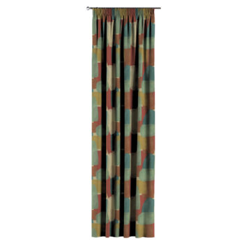 Záves na riasiacej páske, geometryczne wzory w czerwono-zielonej kolorystyce, Vintage 70's, 143-75