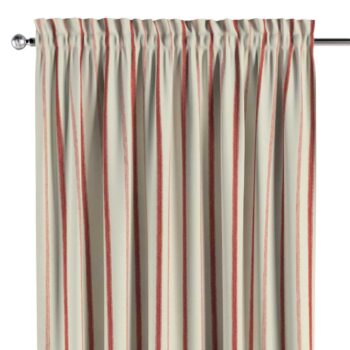 Záves s tunelom a volánom, svetlo a tmavo bordový pásik na svetlobéžovom podklade , Avinon, 129-15