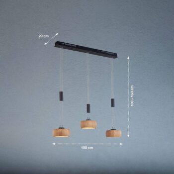 Závesná LED lampa Shine-Wood, dub/čierna Dĺžka 100 cm 3 svetlá.