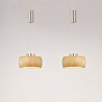 Závesná LED lampa Shine-Wood, dubové drevo/nikel, 65 cm, 2 svetlá.