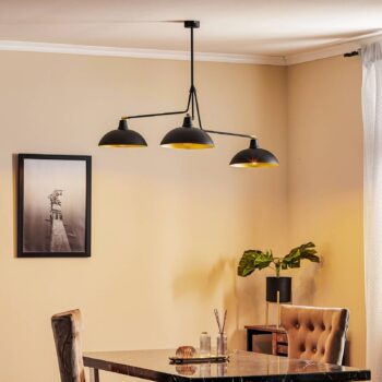 Závesná lampa 1036, troj-plameňová, čierno-zlatá
