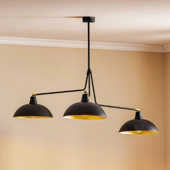 Závesná lampa 1036, troj-plameňová, čierno-zlatá