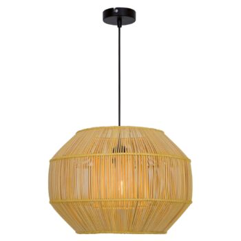 Závesná lampa Anteo z ratanu, plochý ovál