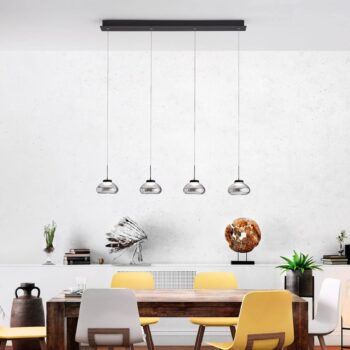 Závesná lampa Arabella 4-plameň v sérii, dym-sivá