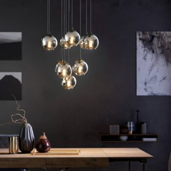 Závesná lampa Ariscani, čierna, Ø 65 cm, oceľ/sklo, 10 svetiel.