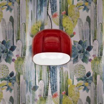 Závesná lampa Ayrton, keramika dĺžka 29 cm červená