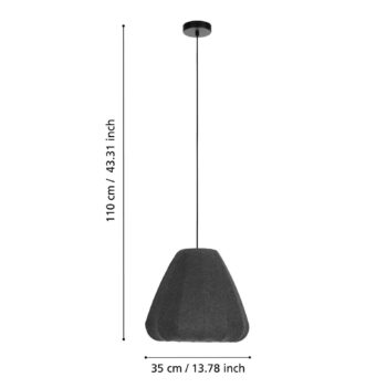 Závesná lampa Barlaston, Ø 35 cm, čierna/sivá, kov, látka